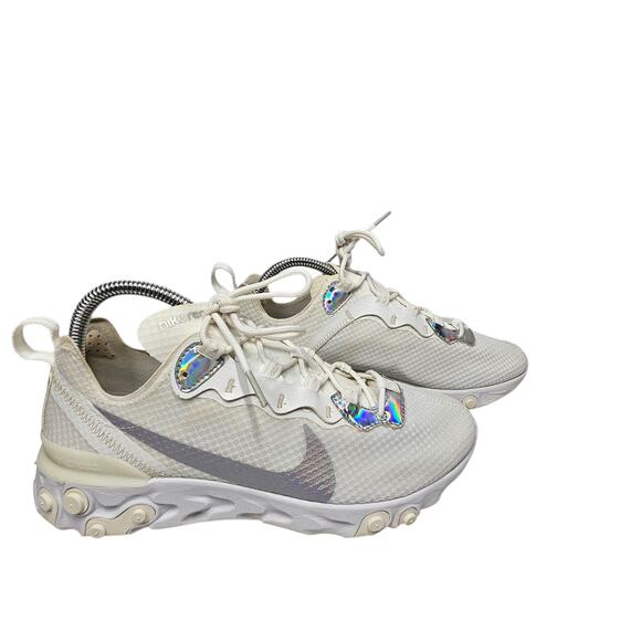 Nike React Element 55 Summit White/Metallic Silver CN0147 100 Women's Size 9 - Picture 1 of 11